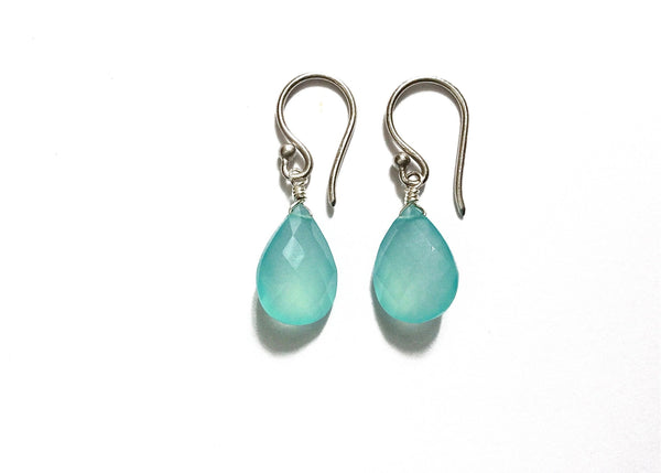 Blue chalcedony drop earrings on 24K vermeil earwires, Stephany Hitchcock Designs, www.StephanyHitchcock.com, Bridesmaid's gift, gift for girlfriend, gift for her, birthday jewelry, natural gemstones