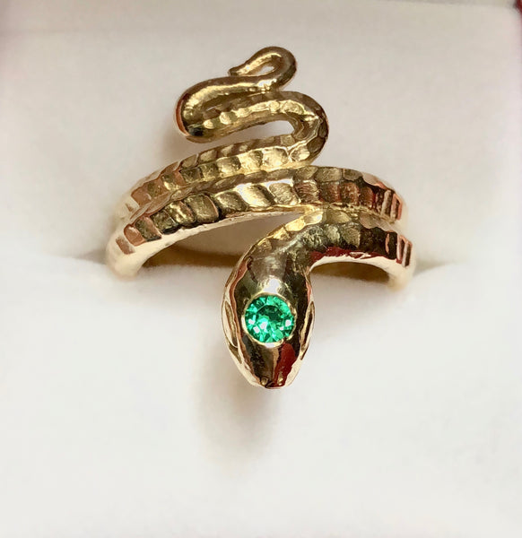 Classic Snake Ring with syn emerald, Classic Snake ring, Snake ring, snake ring with scales, vintage snake ring, Stephany Hitchcock Designs, gift for her, gift for girlfriend, birthday gift wife, spiritual gift, special gift for her
