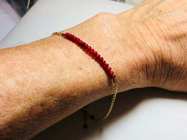 Ruby rondelle bracelet, 14K g/f, ruby bracelet, ruby accents, adjustable Ruby bracelet, women's Ruby rondelle bracelet, women's ruby bracelet, delicate ruby bracelet, Mother's Day Ruby bracelet, July birthstone bracelet, Bridesmaid's bracelet