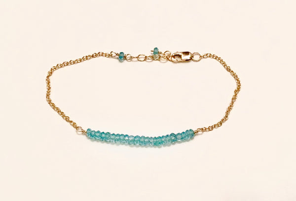 Blue apatite rondelle bracelet, 14K g/f, blue apatite bracelet, blue apatite accents, adjustable blue apatite bracelet, women's blue apatite rondelle bracelet, women's blue apatite bracelet, delicate blue apatite bracelet, Mother's Day blue apatite bracelet, Bridesmaid's bracelet