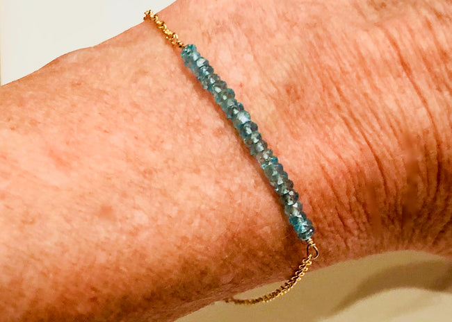 Blue apatite rondelle bracelet, 14K g/f, blue apatite bracelet, blue apatite accents, adjustable blue apatite bracelet, women's blue apatite rondelle bracelet, women's blue apatite bracelet, delicate blue apatite bracelet, Mother's Day blue apatite bracelet, Bridesmaid's bracelet 