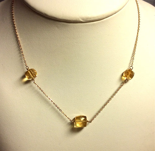 Citrine 3 cube necklace, 14K g/f chain, 17"