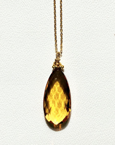 Citrine single drop necklace on a cord
