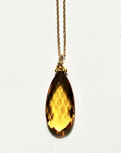 Citrine drop necklace, citrine necklace drop, Stephany Hitchcock citrine drop, November Birthstone,  citrine Necklace, 16" gold filled chain, Hand made,  citrine drop on 14K g/f chain, Citrine necklace, elegant citrine necklace, citrine and gold