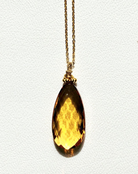 Citrine drop necklace, citrine necklace drop, Stephany Hitchcock citrine drop, November Birthstone,  citrine Necklace, 16" gold filled chain, Hand made,  citrine drop on 14K g/f chain, Citrine necklace, elegant citrine necklace, citrine and gold