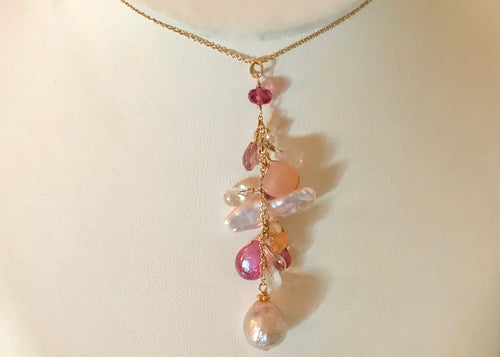 Pearl and pink sapphire Cascade necklace