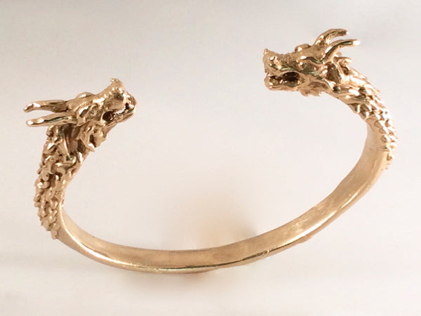double dragon head cuff bracelet, golden double dragon head cuff bracelet