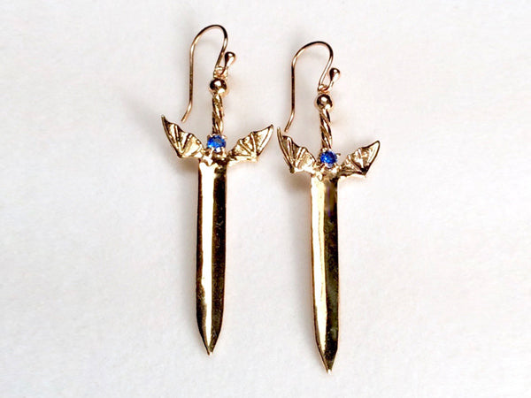 Winged Sword Earrings with Gem