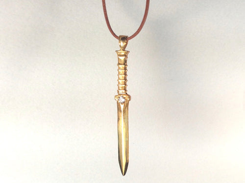 Sword Necklace with Gem, Leather Cord