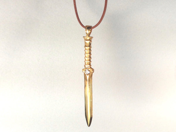 Sword Necklace with Gem, Leather Cord