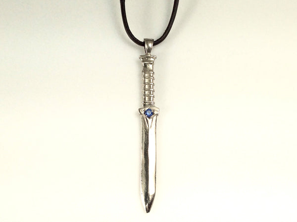 Sword Necklace with Gem, Leather Cord