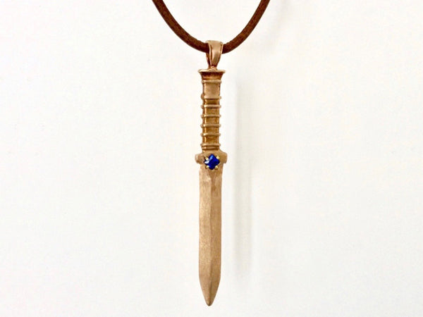 Sword Necklace with Gem, Leather Cord