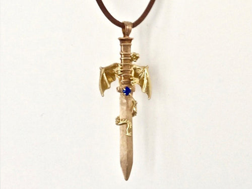 Dragon and Sword with Gem, Leather Cord