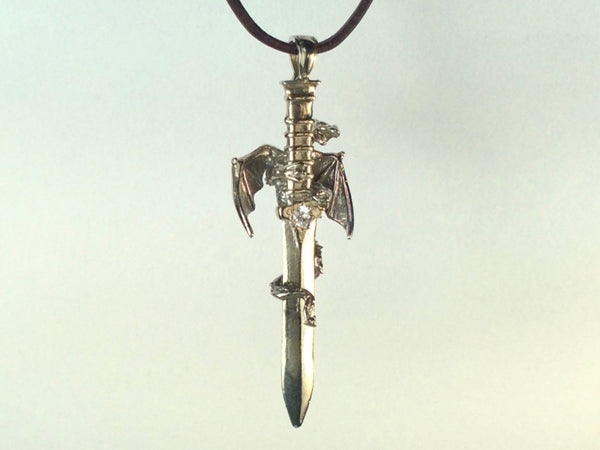 Dragon and Sword with Gem, Leather Cord