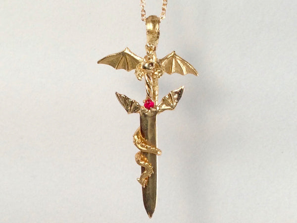 Winged Dragon and Sword with Gem, Chain