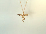 Flying Dragon necklace on chain, Dragon necklace, golden bronze dragon necklace