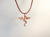 Flying Dragon necklace on  leather cord, Dragon necklace, golden bronze dragon necklace