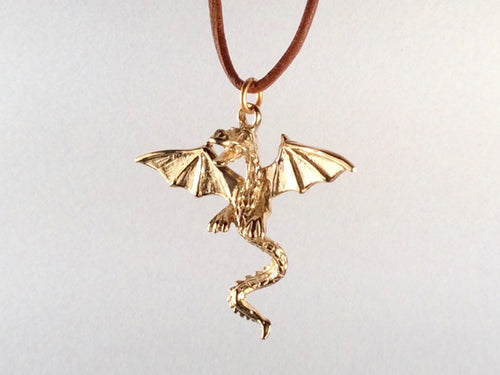 Large Dragon Pendant with Scales, Leather Cord