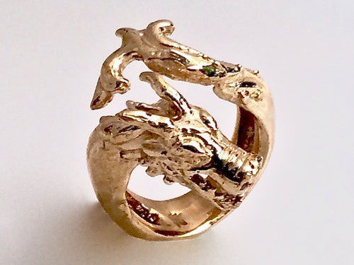 Dragon ring with wave tail, dragon ring, golden dragon ring, dragon with horns ring
