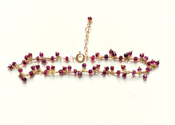 Red Garnet, January birthstone, red garnet ruffle bracelet, garnet bracelet for her, garnet bracelet, fine jewelry