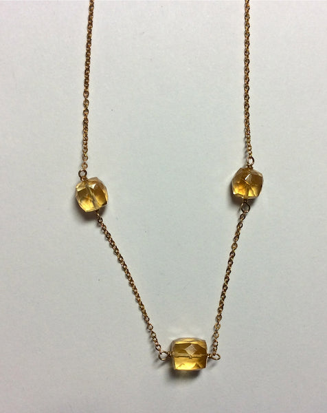 Citrine 3 cube necklace, 14K g/f chain, 17"