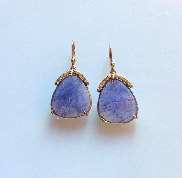 18K gold, Tanzanite slice and diamond earrings